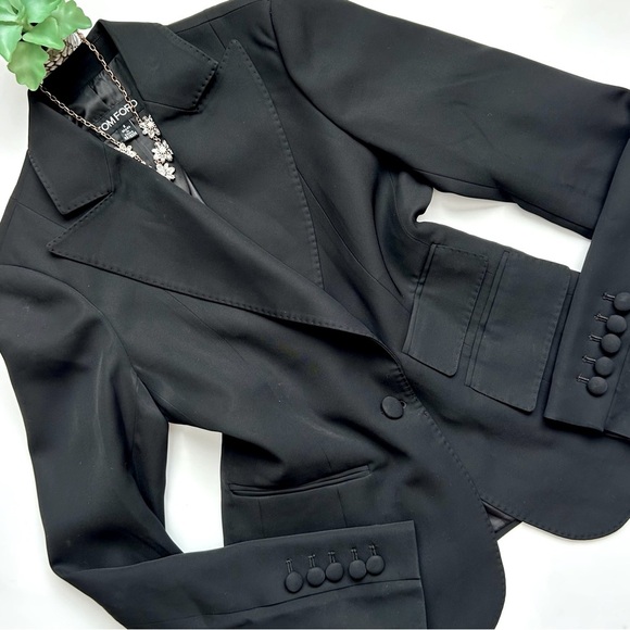 Vintage 90s Tom Ford Black Blazer Jacket Tailored Button Front UK 8 US 4 / 6 - Picture 3 of 10